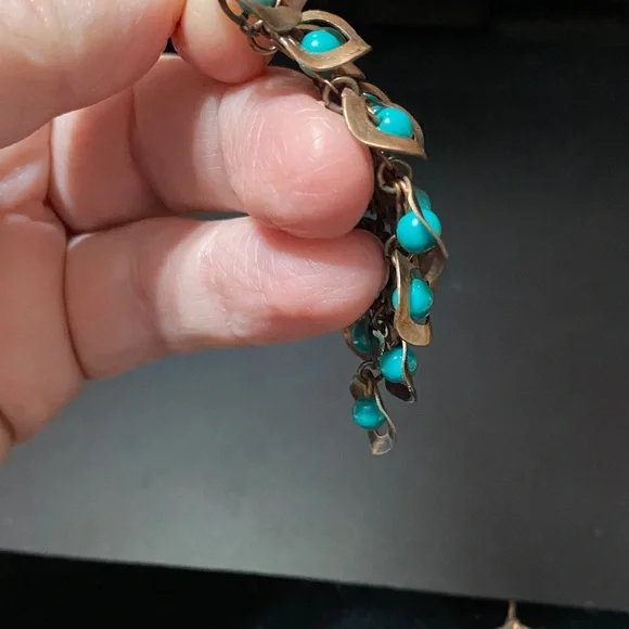 Elegant vintage Turquoise and metal Chandelier Earrings - Picture 9 of 16